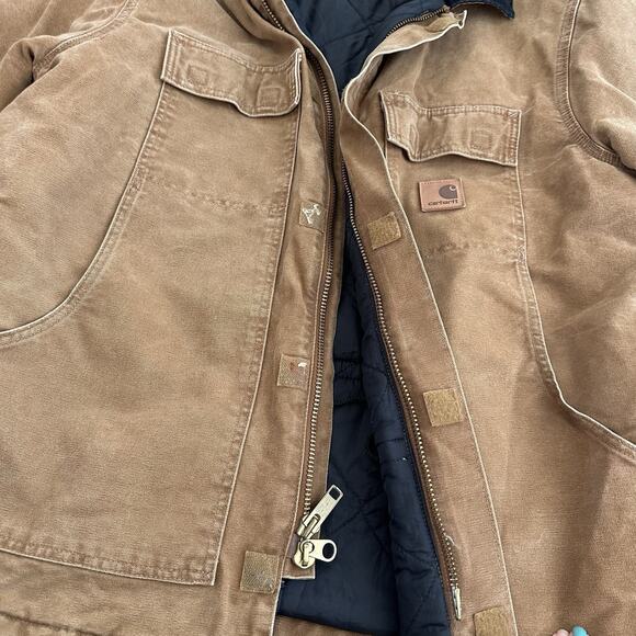 Carhartt Jacket Mens XL Beige Duck Canvas Corduroy Collar Faded C26 211 Work - Picture 7 of 10